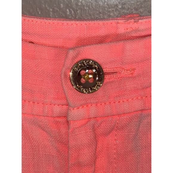 Lilly Pulitzer Linen Calla Shorts Coral Orange Pink Womens 0 Gold Button Resort - Picture 2 of 9